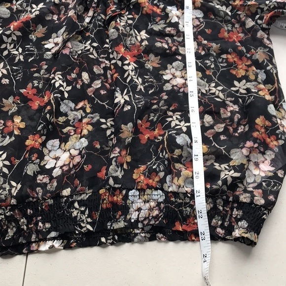 Apricot floral sheer ruffle cinched waist long sleeve blouse size Medium - Picture 8 of 11